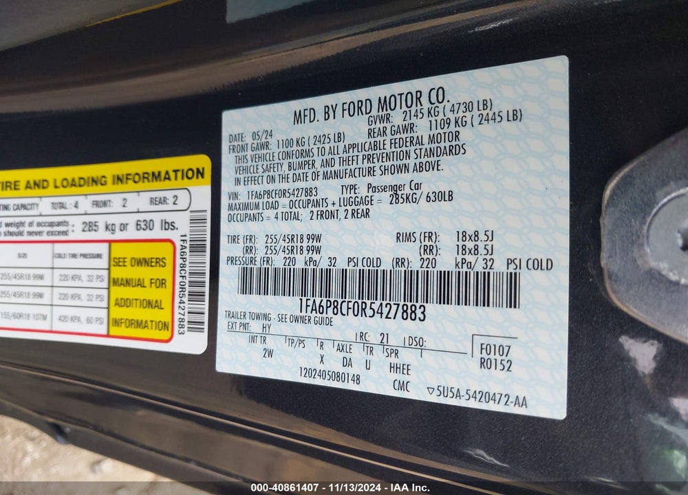 2024 FORD MUSTANG VIN: 1FA6P8CF0R5427883