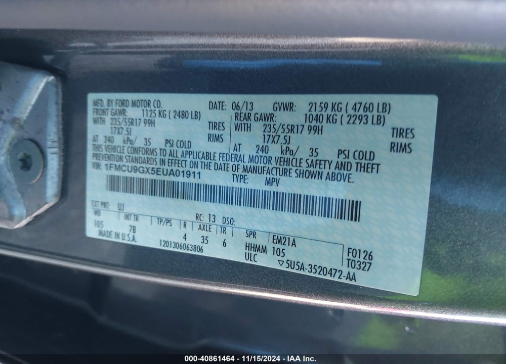 2014 FORD ESCAPE SE VIN: 1FMCU9GX5EUA01911