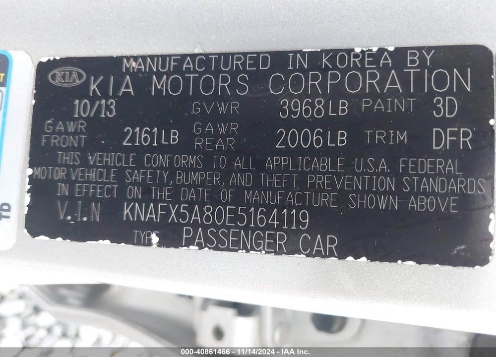 2014 KIA FORTE EX VIN: KNAFX5A80E5164119