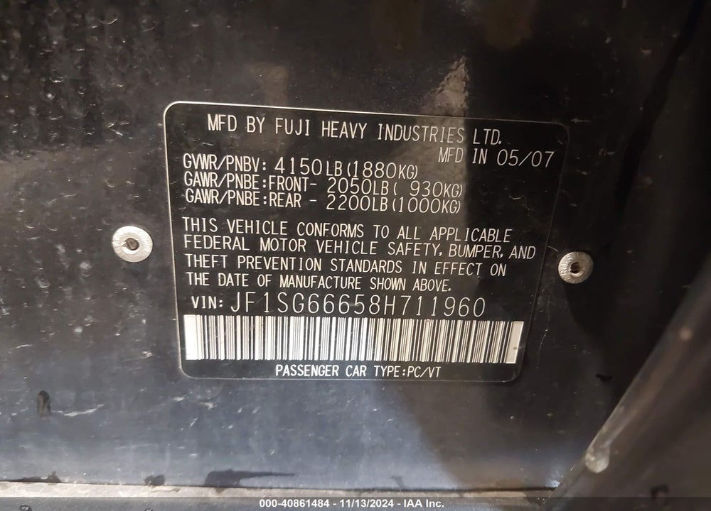 2008 SUBARU FORESTER SPORTS 2.5X VIN: JF1SG66658H711960