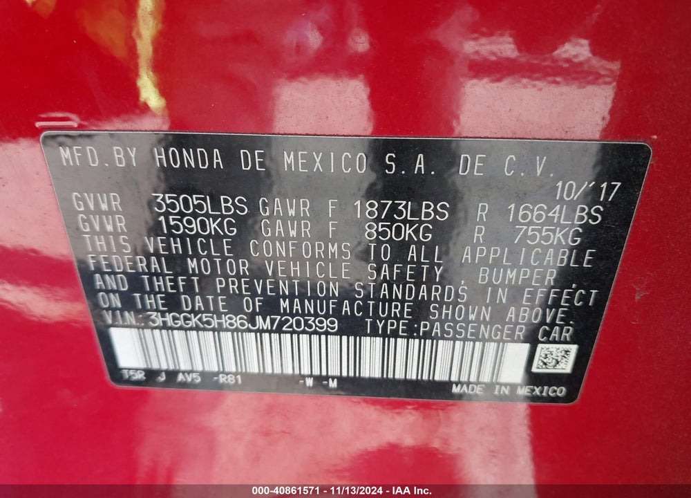 2018 HONDA FIT EX VIN: 3HGGK5H86JM720399