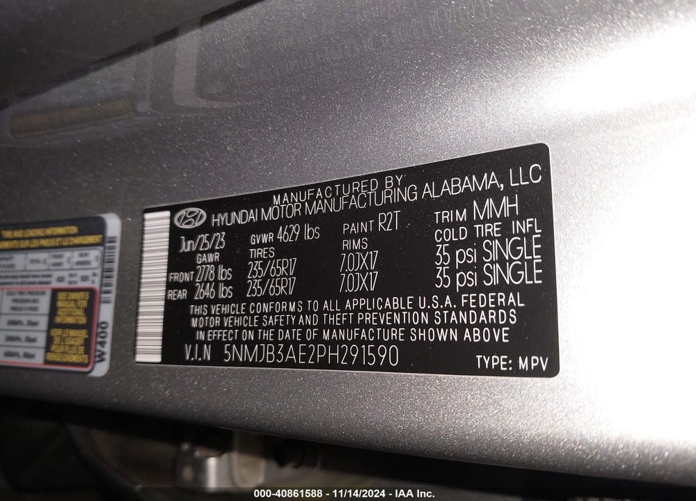 2023 HYUNDAI TUCSON SEL VIN: 5NMJB3AE2PH291590