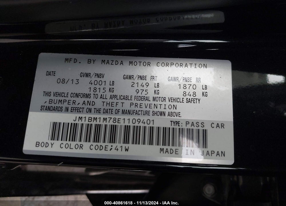 2014 MAZDA 3 I GRAND TOURING VIN: JM1BM1M78E1109401