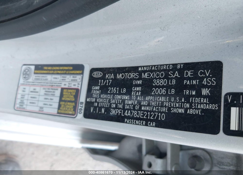 2018 KIA FORTE LX VIN: 3KPFL4A78JE212710