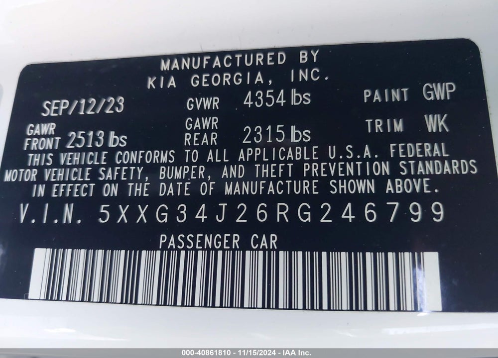 2024 KIA K5 EX VIN: 5XXG34J26RG246799