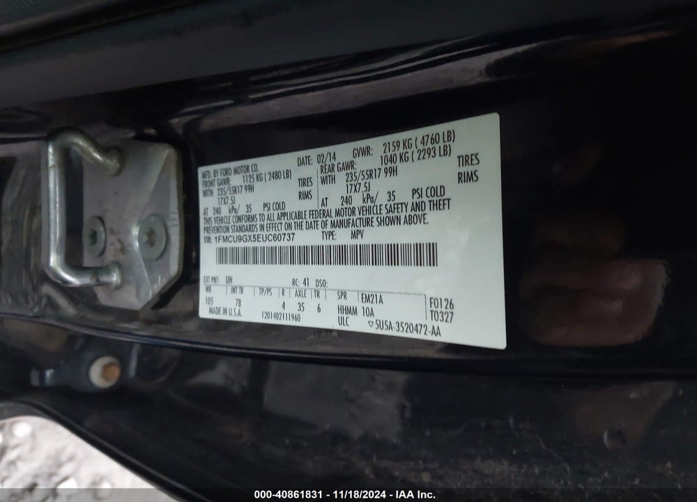 2014 FORD ESCAPE SE VIN: 1FMCU9GX5EUC60737