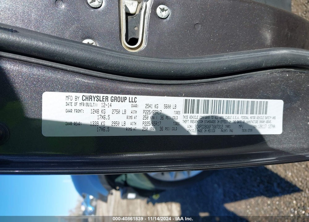 2015 DODGE JOURNEY SXT VIN: 3C4PDDBG6FT607312