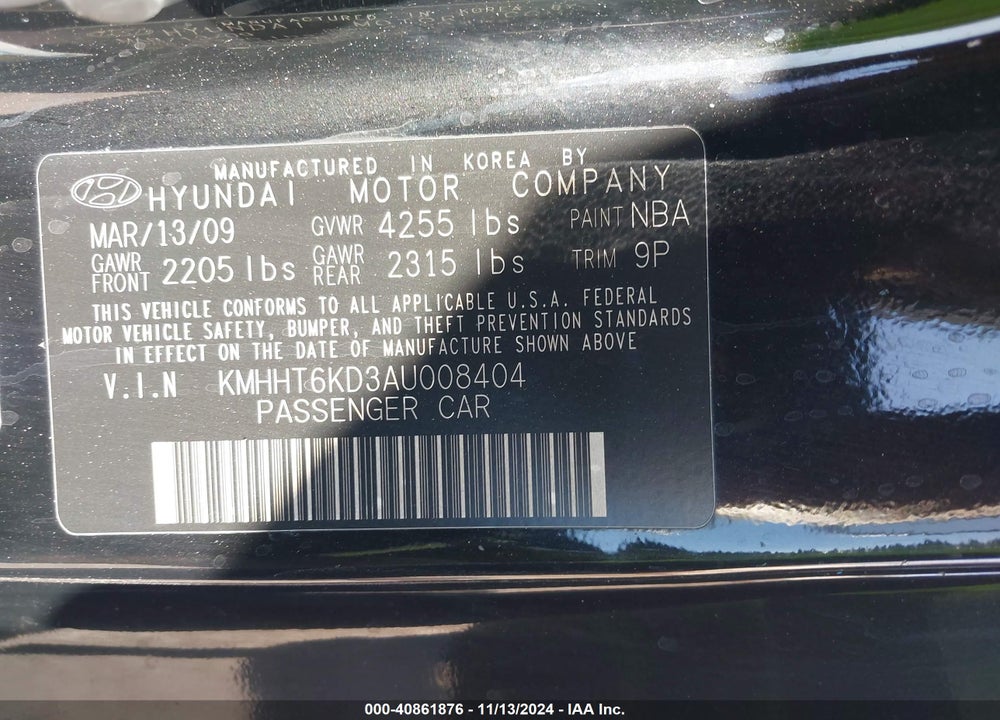 2010 HYUNDAI GENESIS 2.0T VIN: KMHHT6KD3AU008404