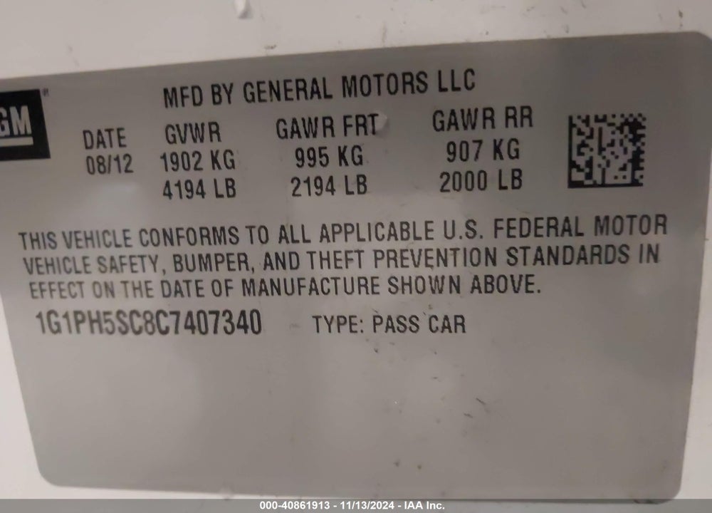 2012 CHEVROLET CRUZE LTZ VIN: 1G1PH5SC8C7407340
