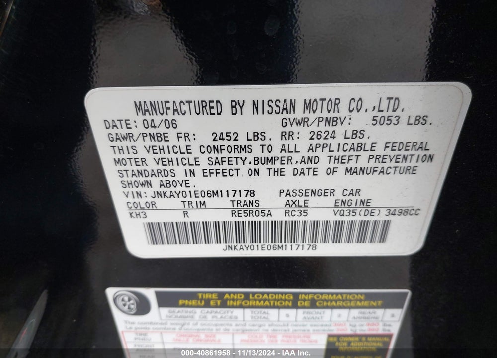 2006 INFINITI M35 VIN: JNKAY01E06M117178