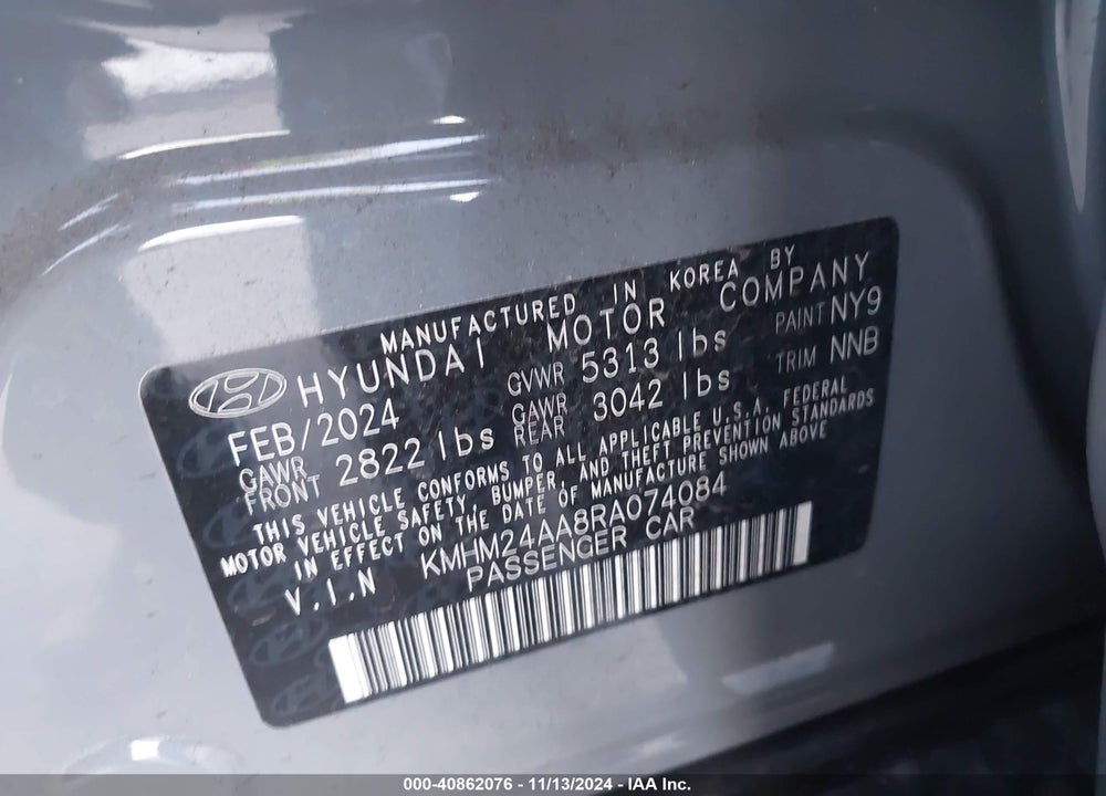 2024 HYUNDAI IONIQ 6 SE VIN: KMHM24AA8RA074084