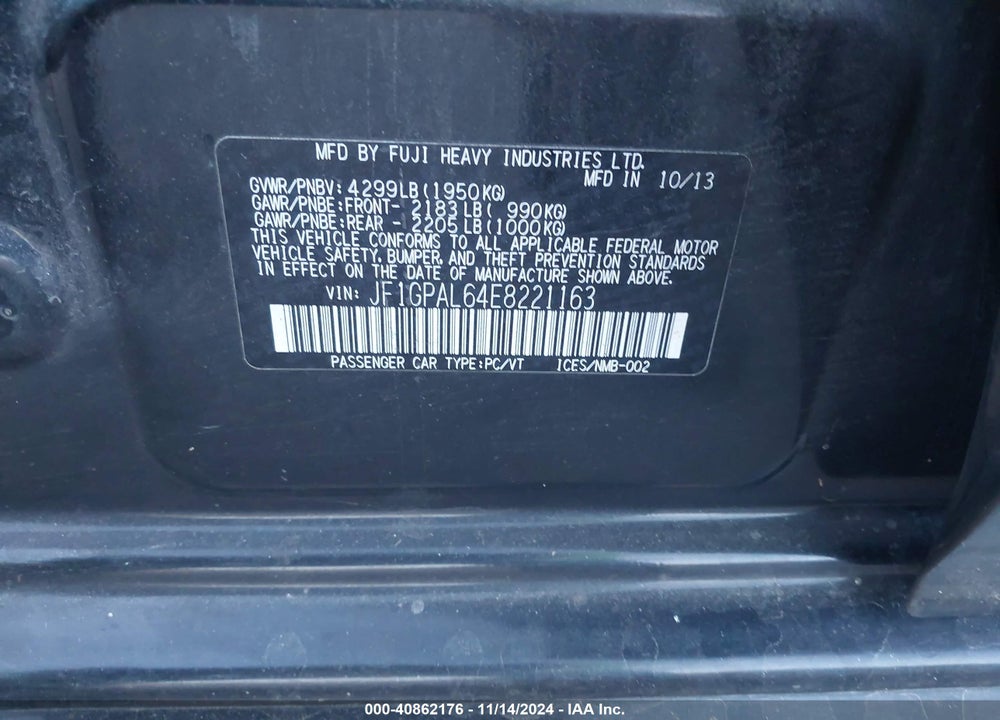 2014 SUBARU IMPREZA 2.0I SPORT PREMIUM VIN: JF1GPAL64E8221163