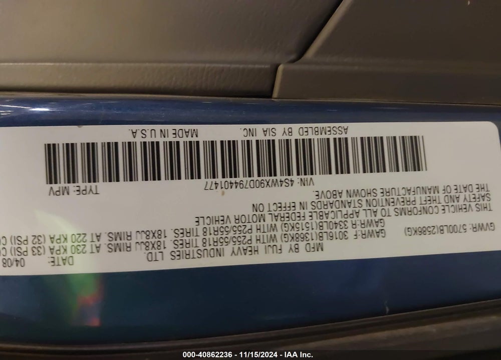 2009 SUBARU TRIBECA LIMITED 7-PASSENGER VIN: 4S4WX90D794401477