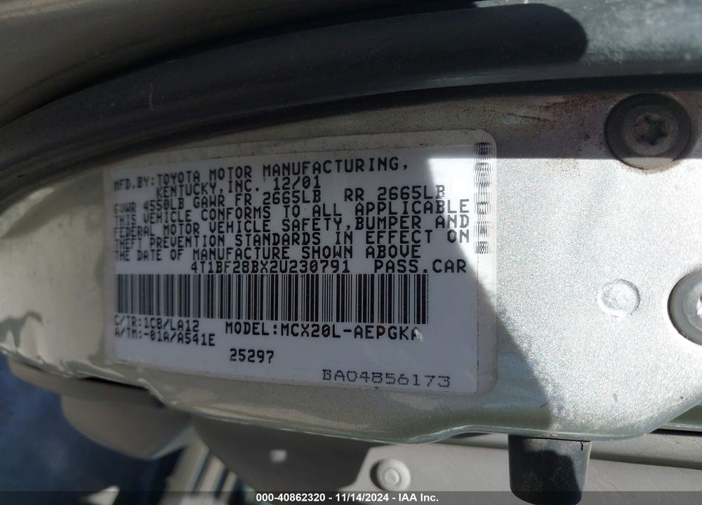2002 TOYOTA AVALON XLS VIN: 4T1BF28BX2U230791