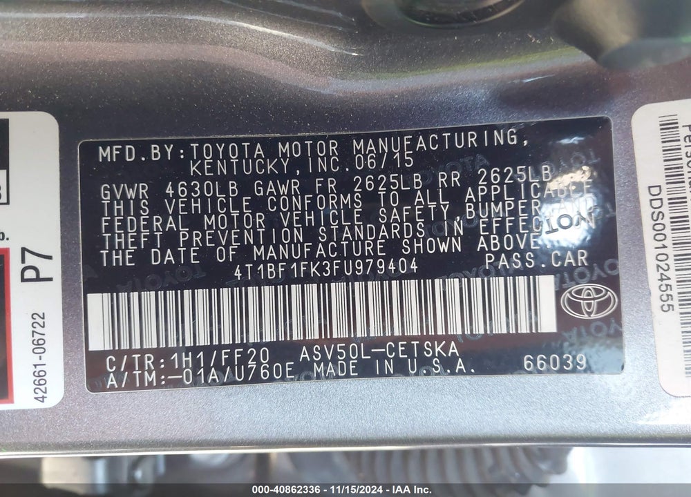 2015 TOYOTA CAMRY VIN: 4T1BF1FK3FU979404