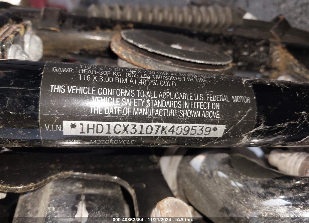 2007 HARLEY-DAVIDSON XL1200 L VIN: 1HD1CX3107K409539