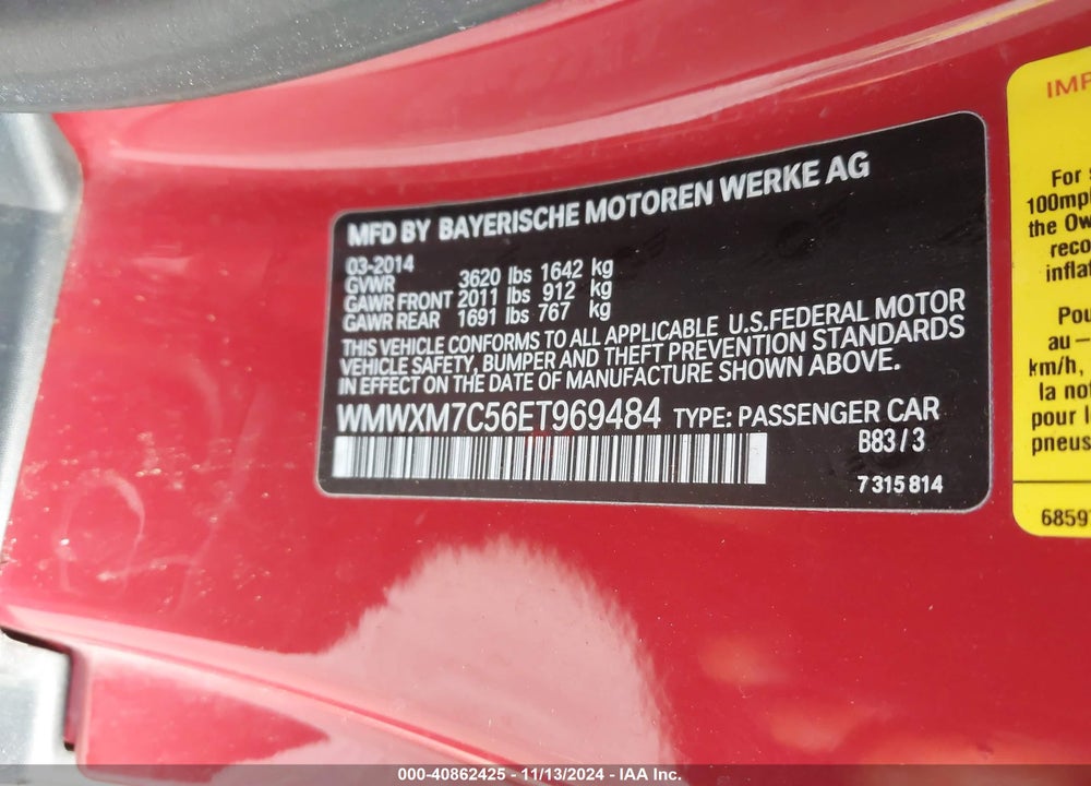 2014 MINI HARDTOP COOPER S VIN: WMWXM7C56ET969484