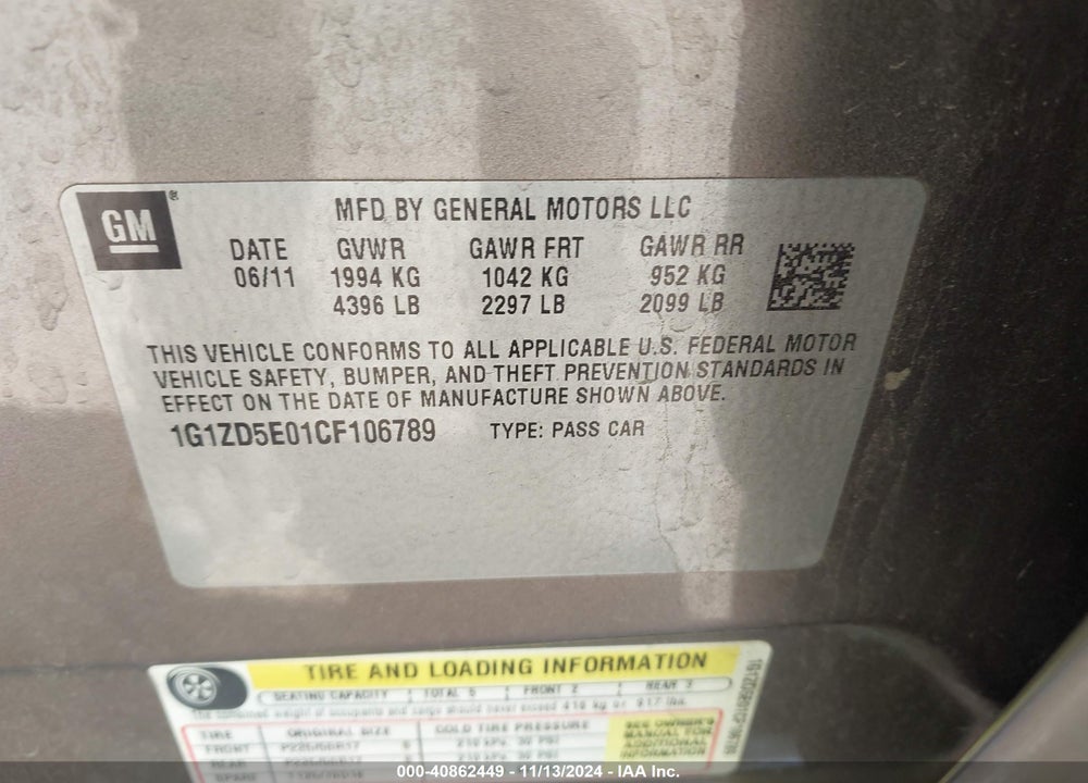 2012 CHEVROLET MALIBU 2LT VIN: 1G1ZD5E01CF106789