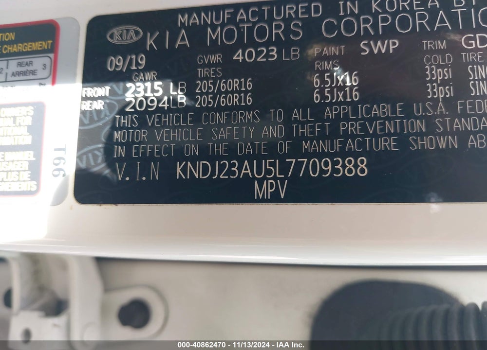 2020 KIA SOUL LX VIN: KNDJ23AU5L7709388