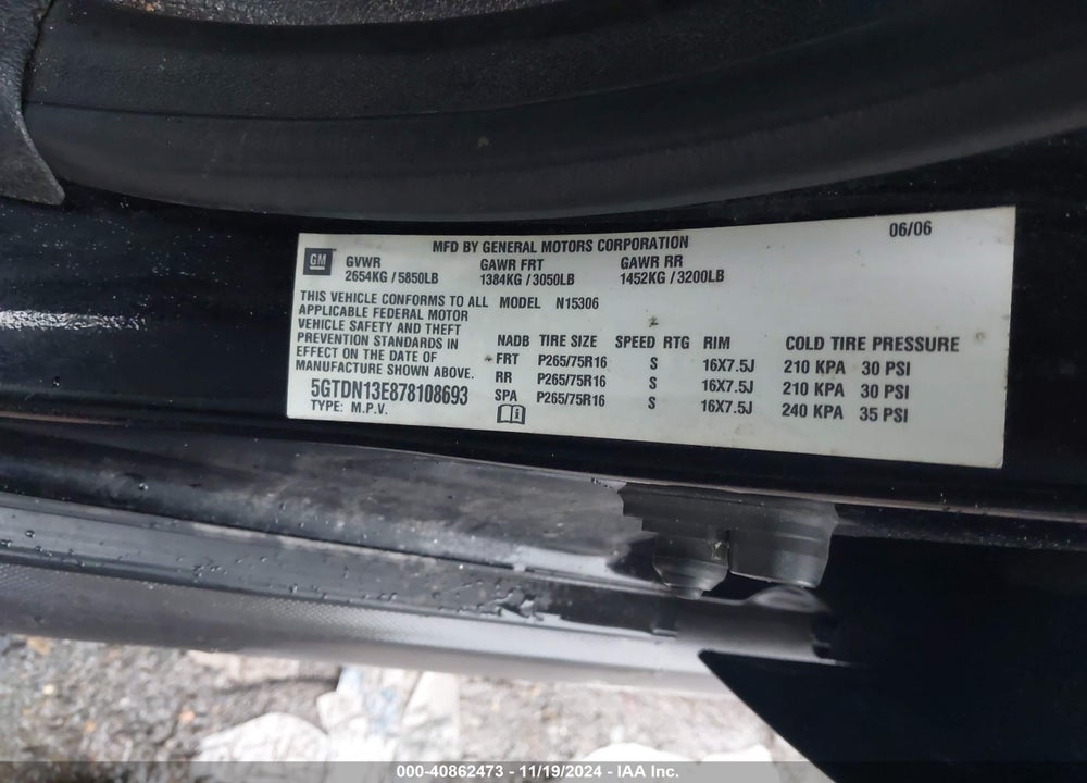 2007 HUMMER H3 SUV VIN: 5GTDN13E878108693