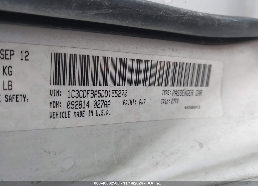 2013 DODGE DART SXT VIN: 1C3CDFBA5DD155270