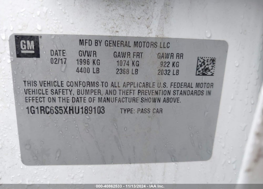 2017 CHEVROLET VOLT LT VIN: 1G1RC6S5XHU189103