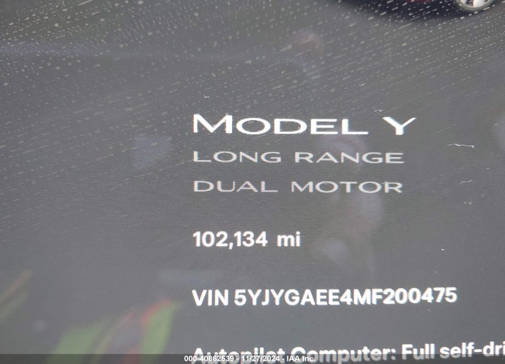 2021 TESLA MODEL Y LONG RANGE DUAL MOTOR ALL-WHEEL DRIVE VIN: 5YJYGAEE4MF200475
