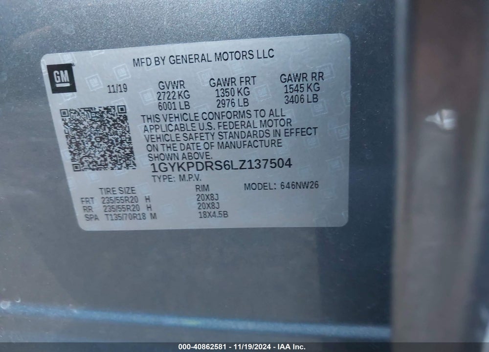 2020 CADILLAC XT6 AWD PREMIUM LUXURY VIN: 1GYKPDRS6LZ137504
