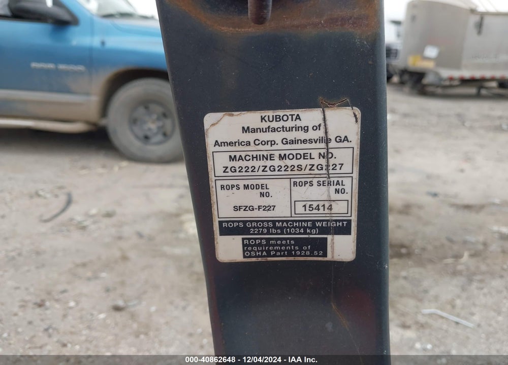 2009 KUBOTA ZG222 MOWER VIN: 12868