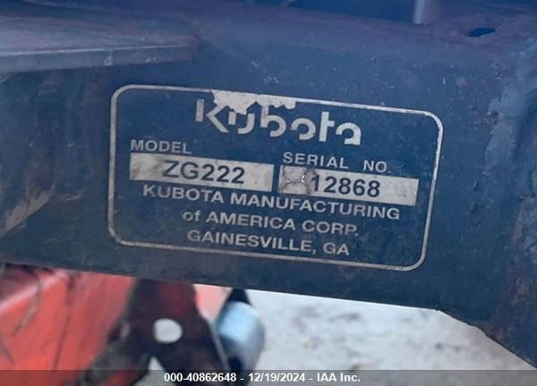 2009 KUBOTA ZG222 MOWER VIN: 12868