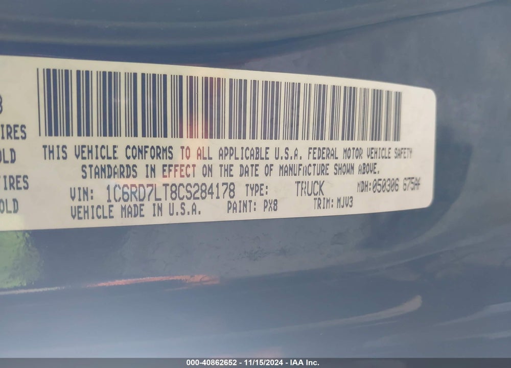 2012 RAM 1500 VIN: 1C6RD7LT8CS284178