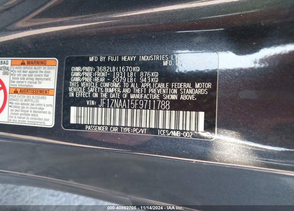 2015 SCION FR-S VIN: JF1ZNAA15F9711788