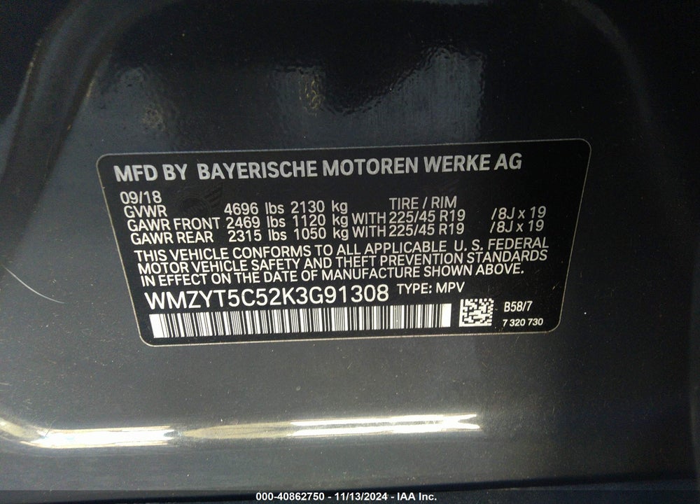 2019 MINI COUNTRYMAN COOPER S VIN: WMZYT5C52K3G91308