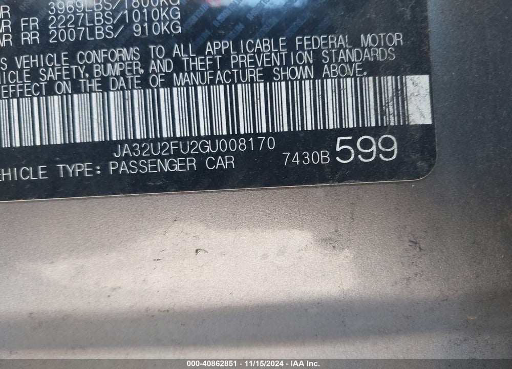 2016 MITSUBISHI LANCER ES VIN: JA32U2FU2GU008170