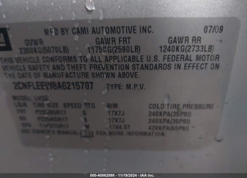 2010 CHEVROLET EQUINOX LT VIN: 2CNFLEEW8A6215707