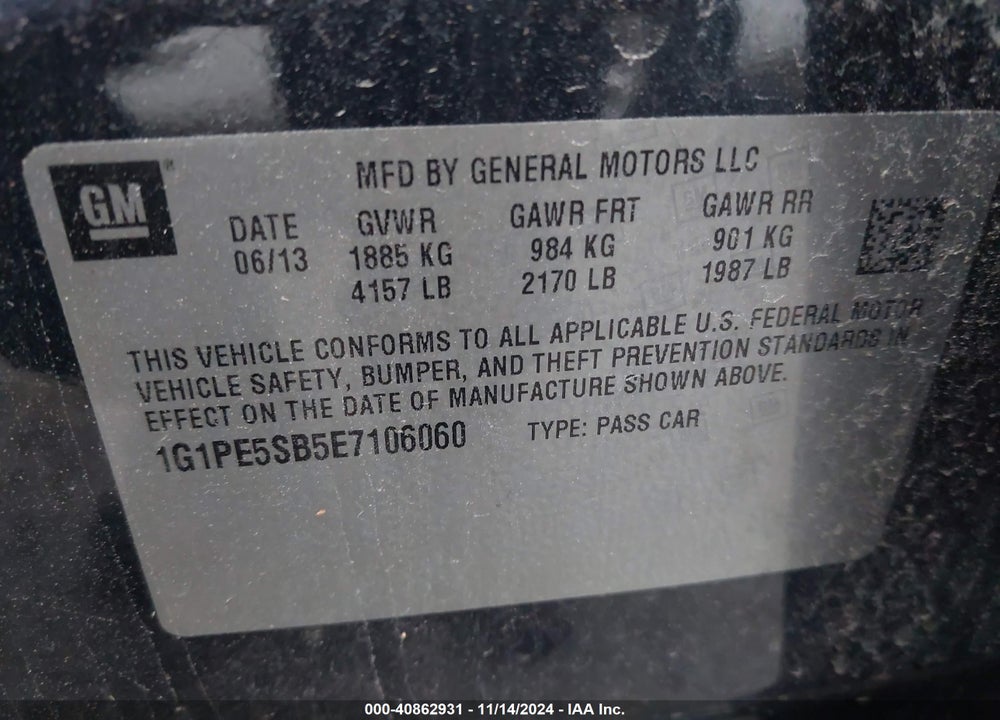 2014 CHEVROLET CRUZE 2LT AUTO VIN: 1G1PE5SB5E7106060