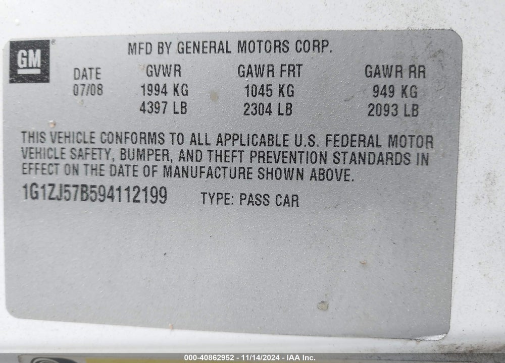 2009 CHEVROLET MALIBU LT VIN: 1G1ZJ57B594112199