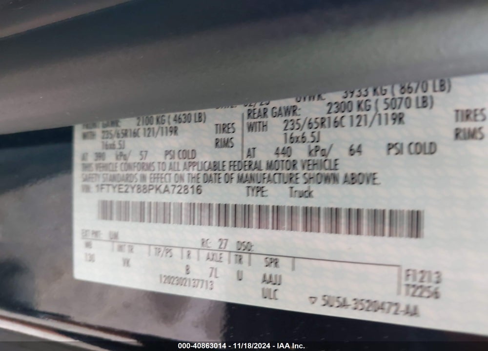 2023 FORD TRANSIT-150 CARGO VAN VIN: 1FTYE2Y88PKA72816