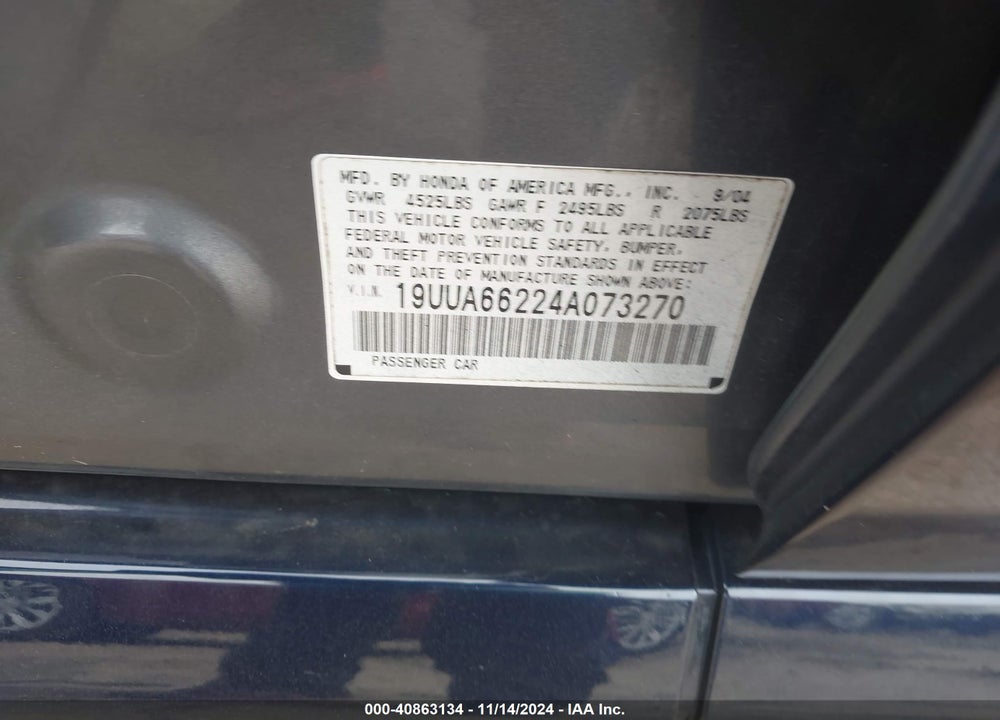 2004 ACURA TL VIN: 19UUA66224A073270