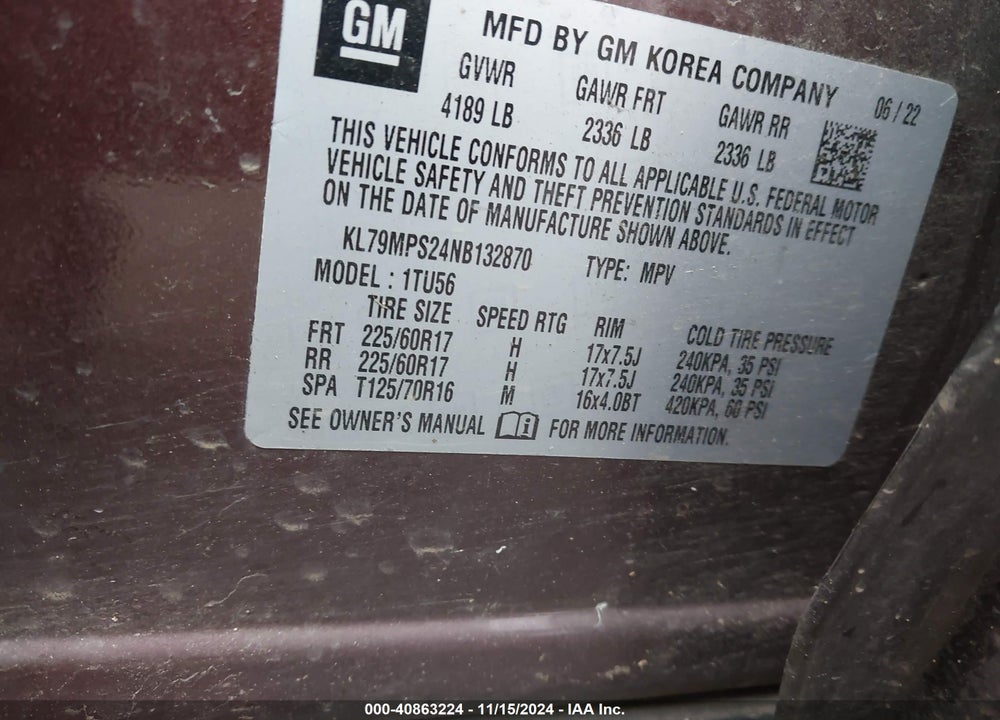 2022 CHEVROLET TRAILBLAZER FWD LT VIN: KL79MPS24NB132870