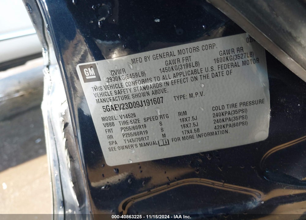 2009 BUICK ENCLAVE CXL VIN: 5GAEV23D09J191607