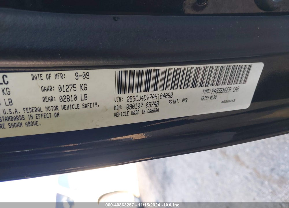2010 DODGE CHALLENGER SE VIN: 2B3CJ4DV7AH104068