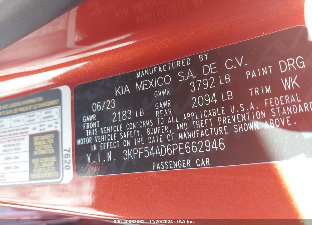 2023 KIA FORTE VIN: 3KPF54AD6PE662946