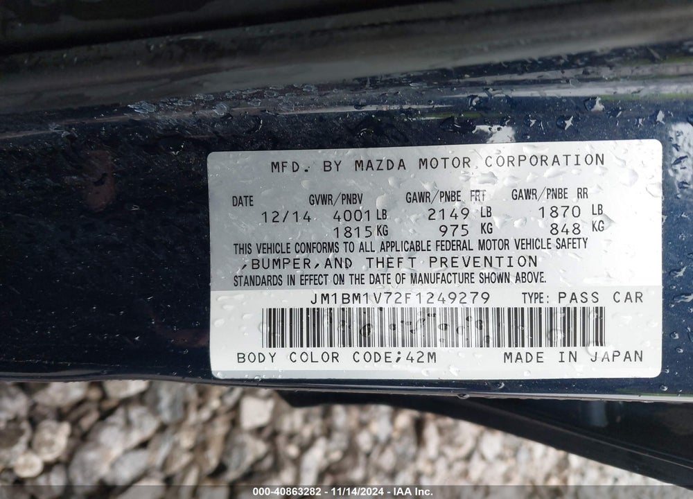 2015 MAZDA 3 I TOURING VIN: JM1BM1V72F1249279