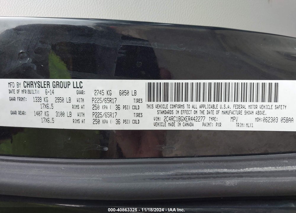 2014 CHRYSLER TOWN & COUNTRY TOURING VIN: 2C4RC1BGXER442277