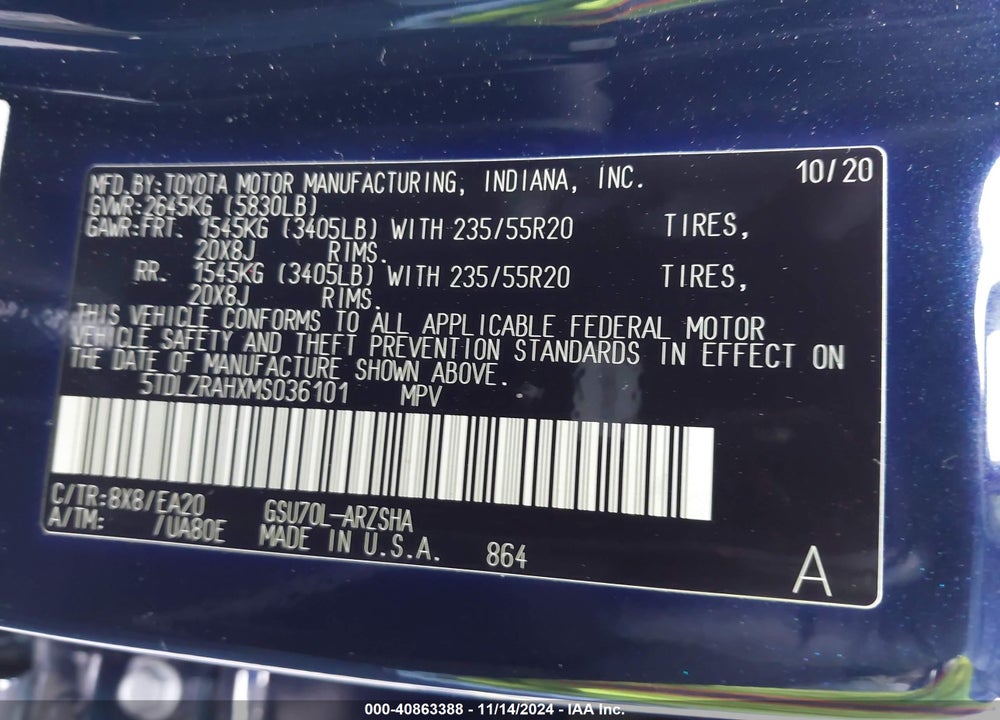 2021 TOYOTA HIGHLANDER XSE VIN: 5TDLZRAHXMS036101