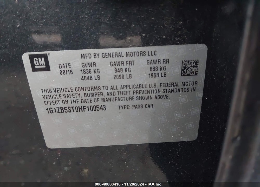 2017 CHEVROLET MALIBU LS VIN: 1G1ZB5ST0HF100543