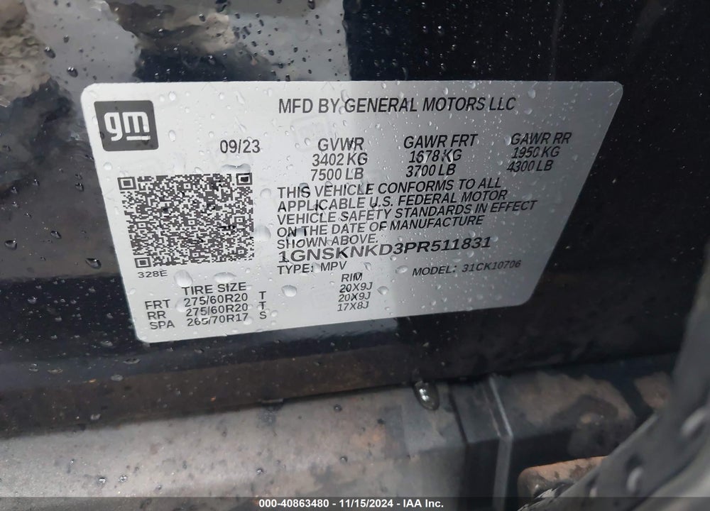 2023 CHEVROLET TAHOE 4WD LT VIN: 1GNSKNKD3PR511831