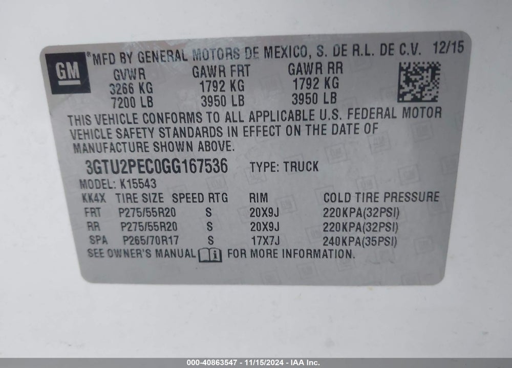 2016 GMC SIERRA VIN: 3GTU2PEC0GG167536