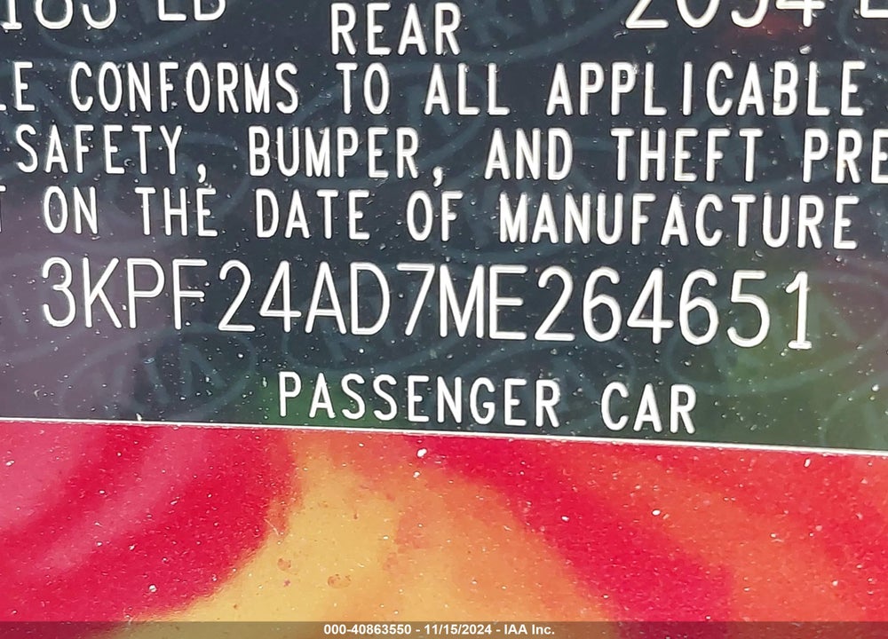 2021 KIA FORTE VIN: 3KPF24AD7ME264651